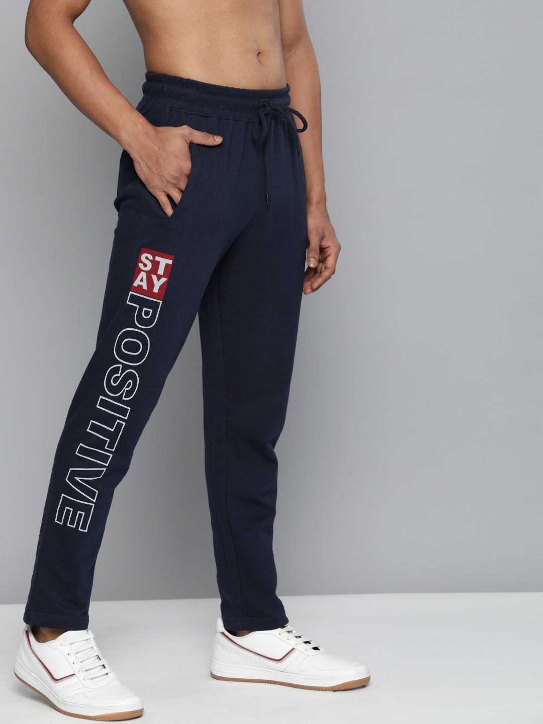 

HERE&NOW Men Navy Blue Solid Pure Cotton Straight Fit Joggers
