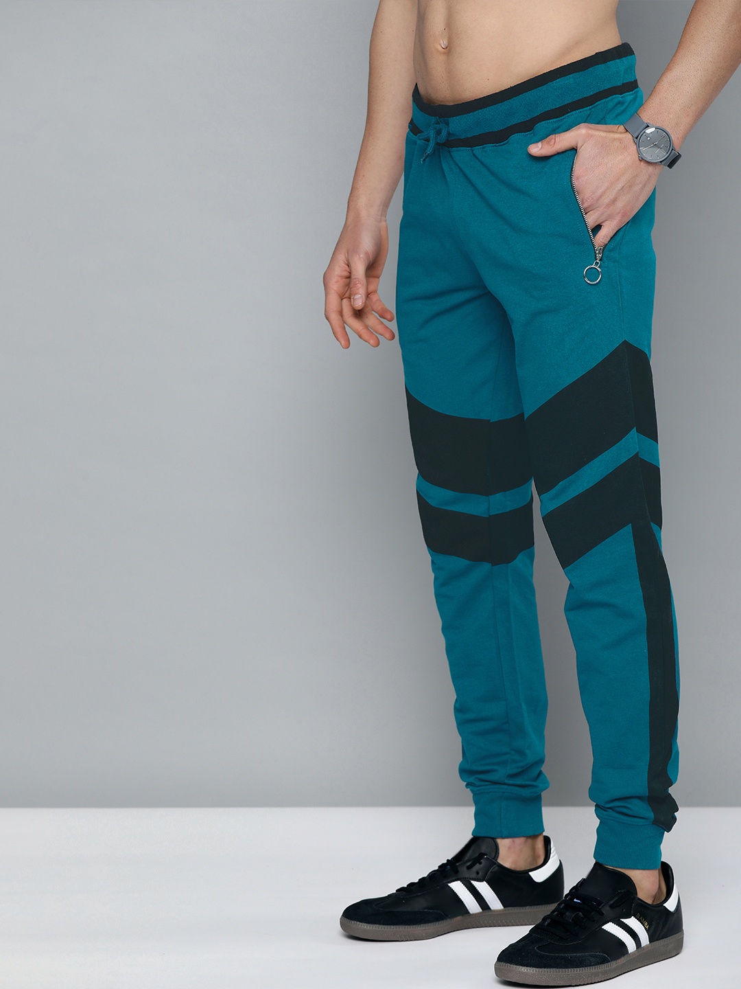 

HERE&NOW Men Blue Striped Cotton Joggers