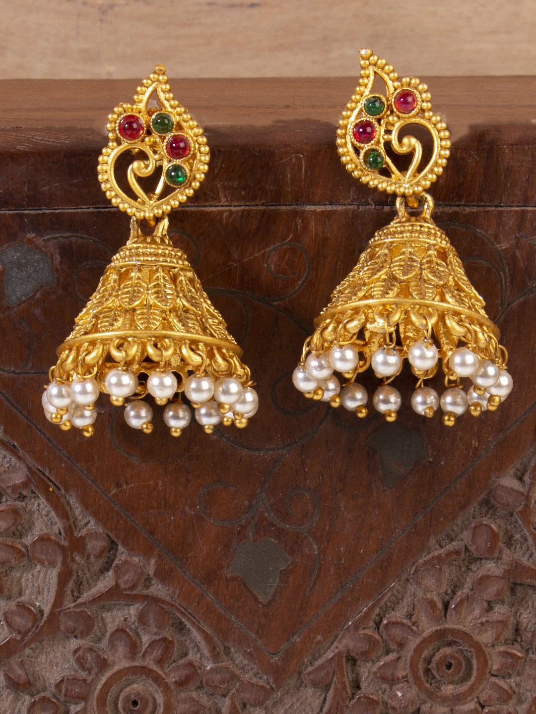 

AccessHer Gold-Plated Studded Dome Shaped Jhumkas