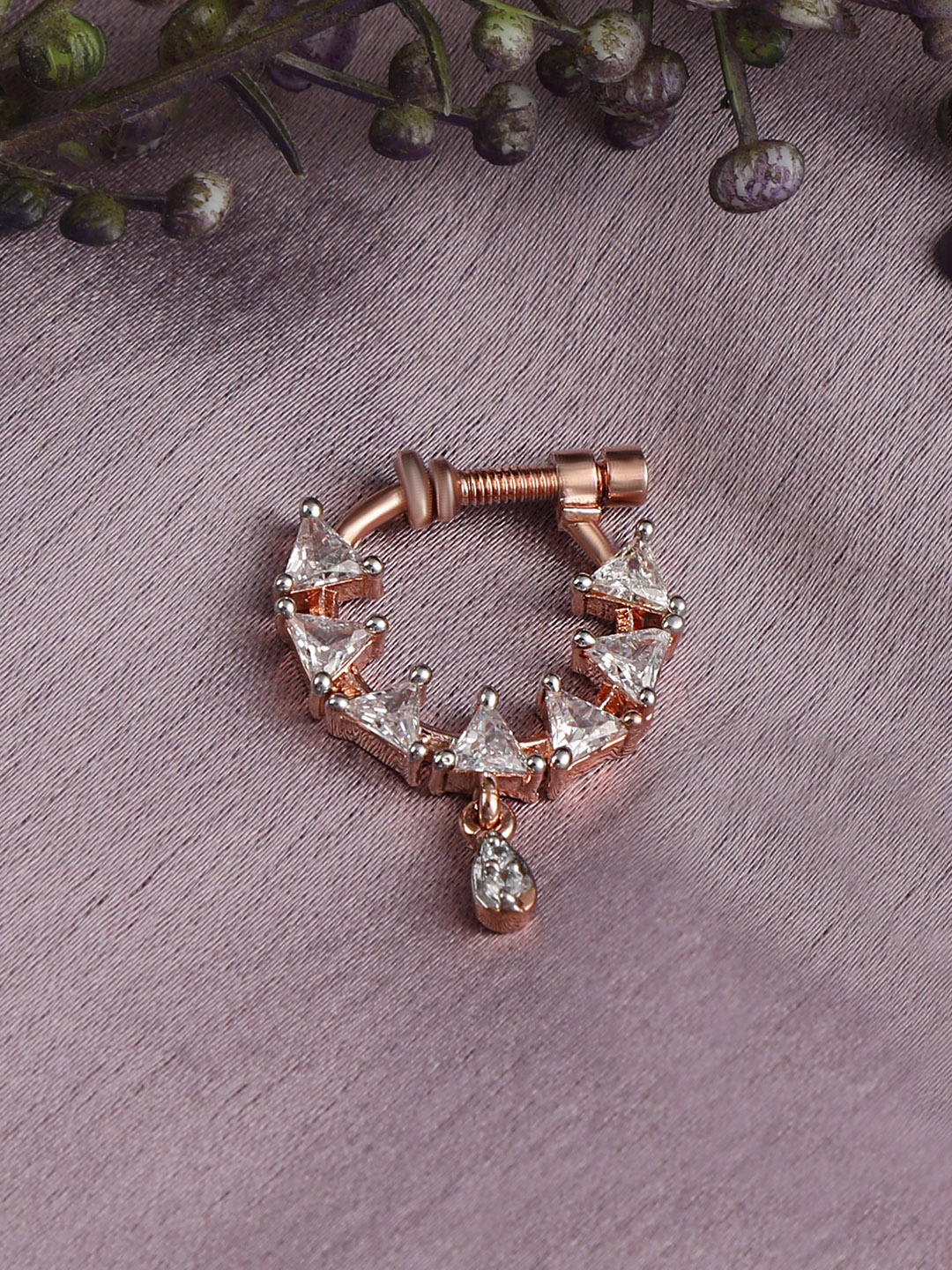 

AccessHer White 14kt Rose Gold Plated AD Studded Handcrafted Nose Ring