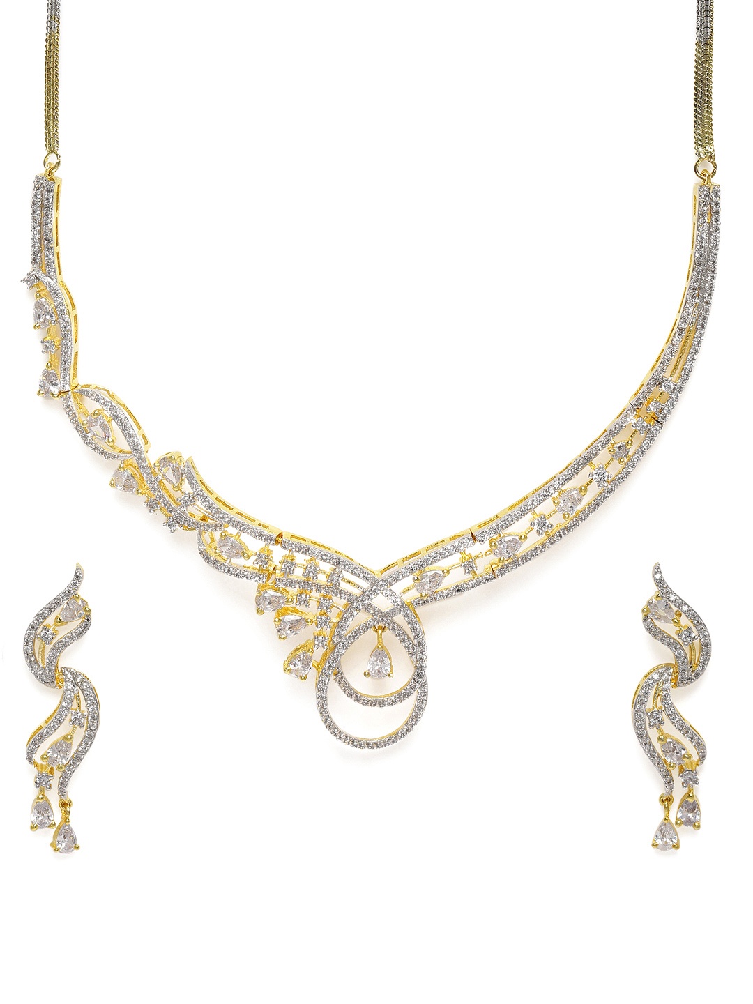 

AccessHer Gold Plated & White AD Emebllished Jewellery Set