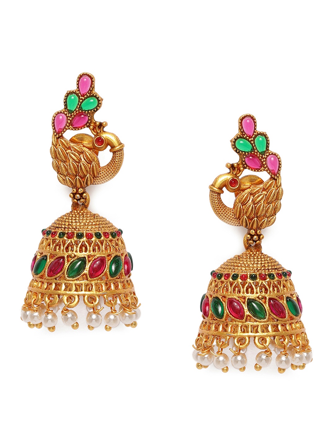 

AccessHer Antique Gold-Plated Studded Peacock Shaped Jhumkas