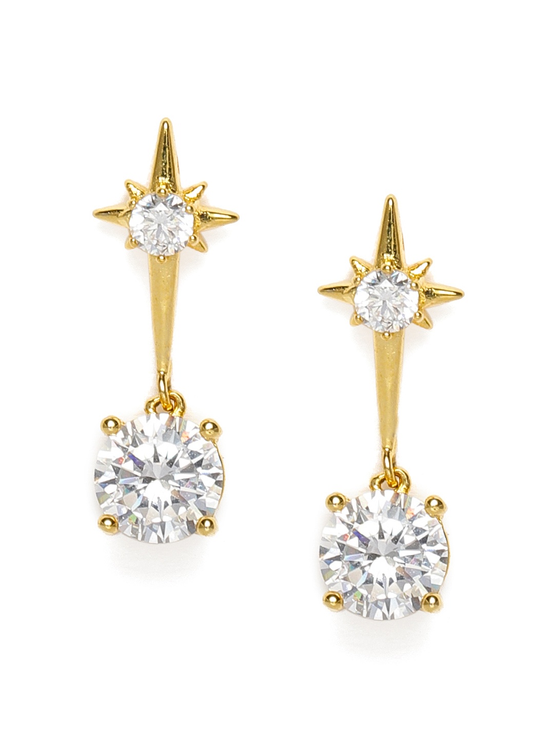 

AccessHer White Gold-Plated American Diamond Studded Circular Drop Earrings