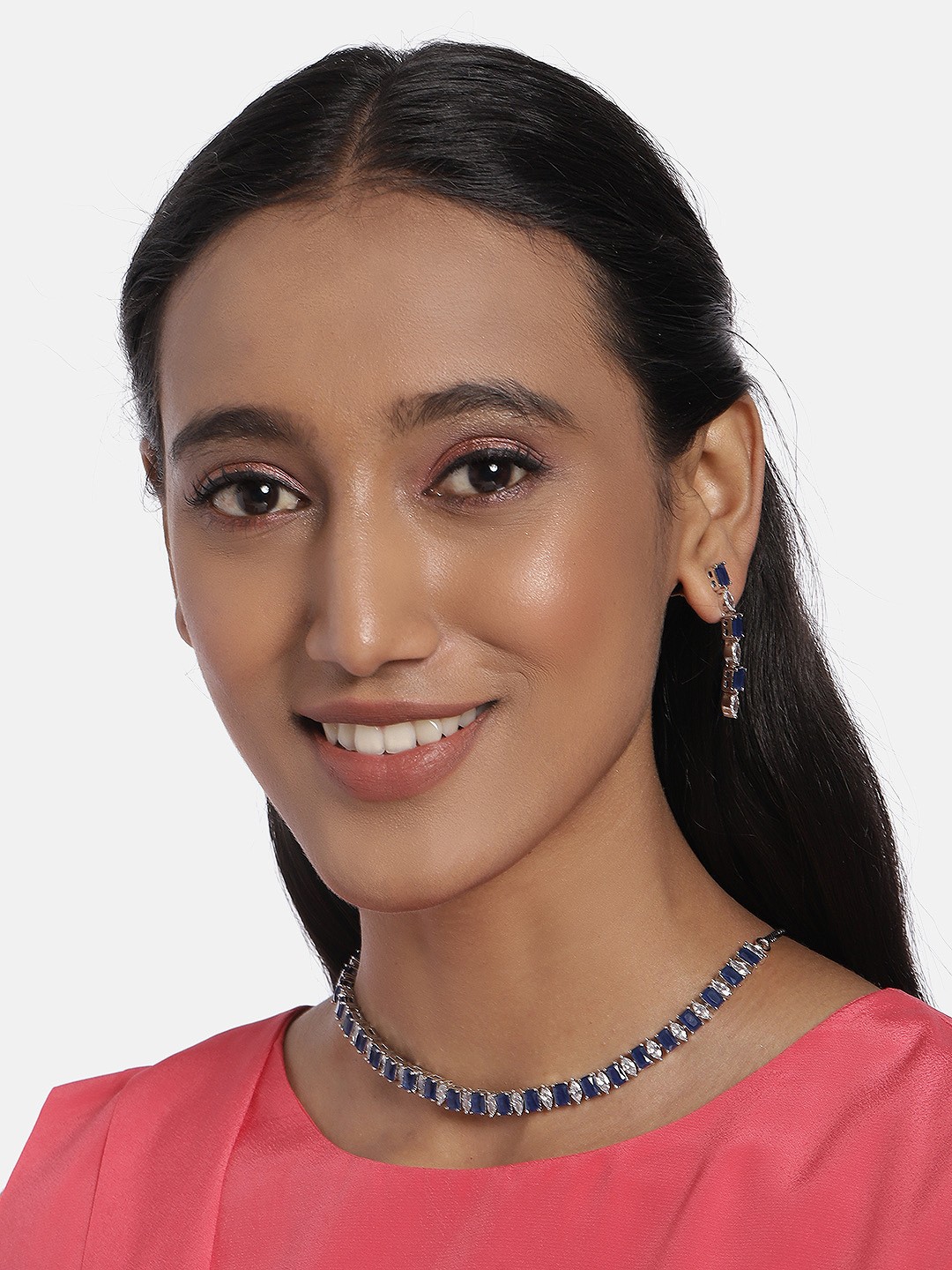 

AccessHer Blue Rhodium-Plated AD Studded Jewellery Set, Silver