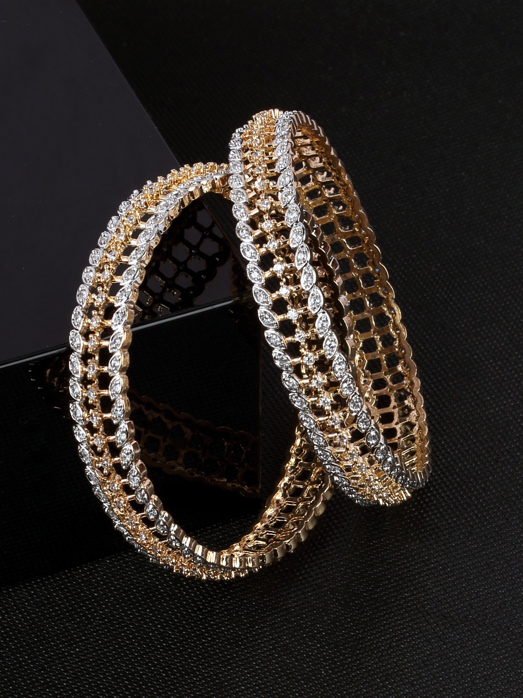 

AccessHer Set Of 2 White Gold-Plated AD Studded Handcrafted Bangles