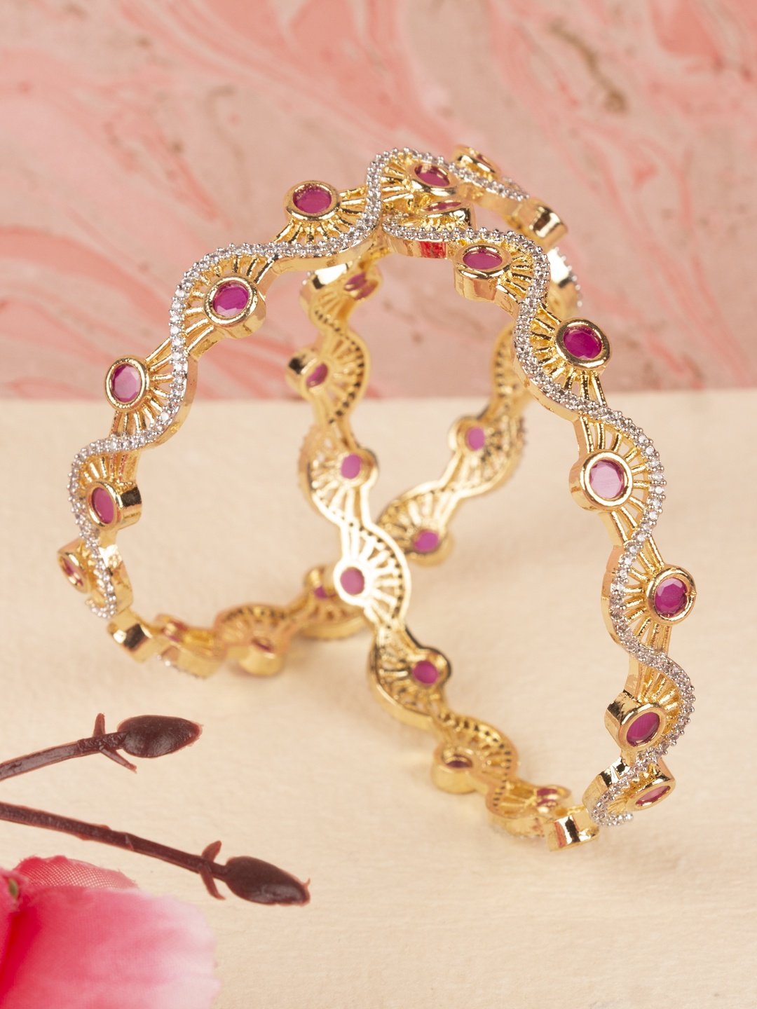 

AccessHer Set Of 2 Pink Gold-Plated AD-Studded Handcrafted Bangles