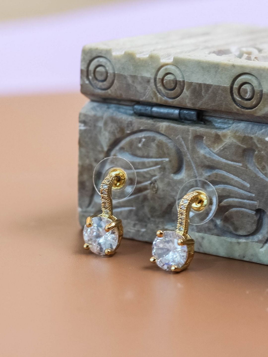 

AccessHer White Rose Gold-Plated American Diamond Studded Circular Studs