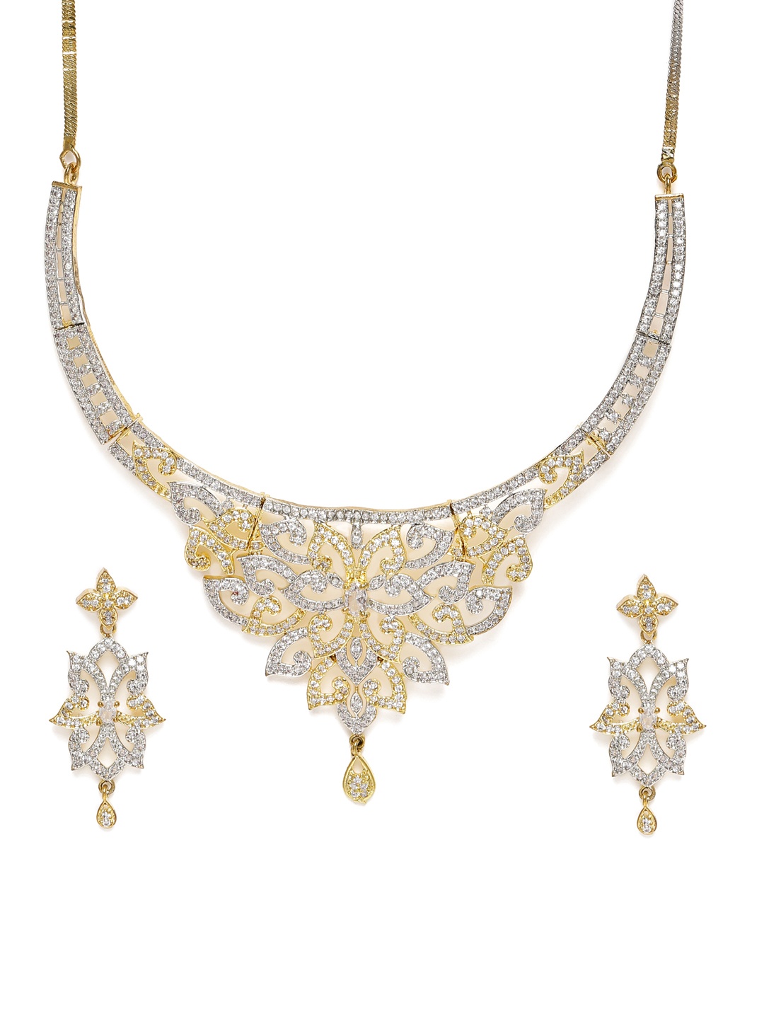 

AccessHer Gold Plated & White CZ & AD Studded Jewellery Set