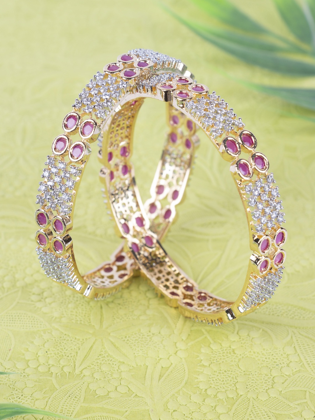 

AccessHer Set Of 2 Pink Gold-Plated AD-Studded Handcrafted Bangles
