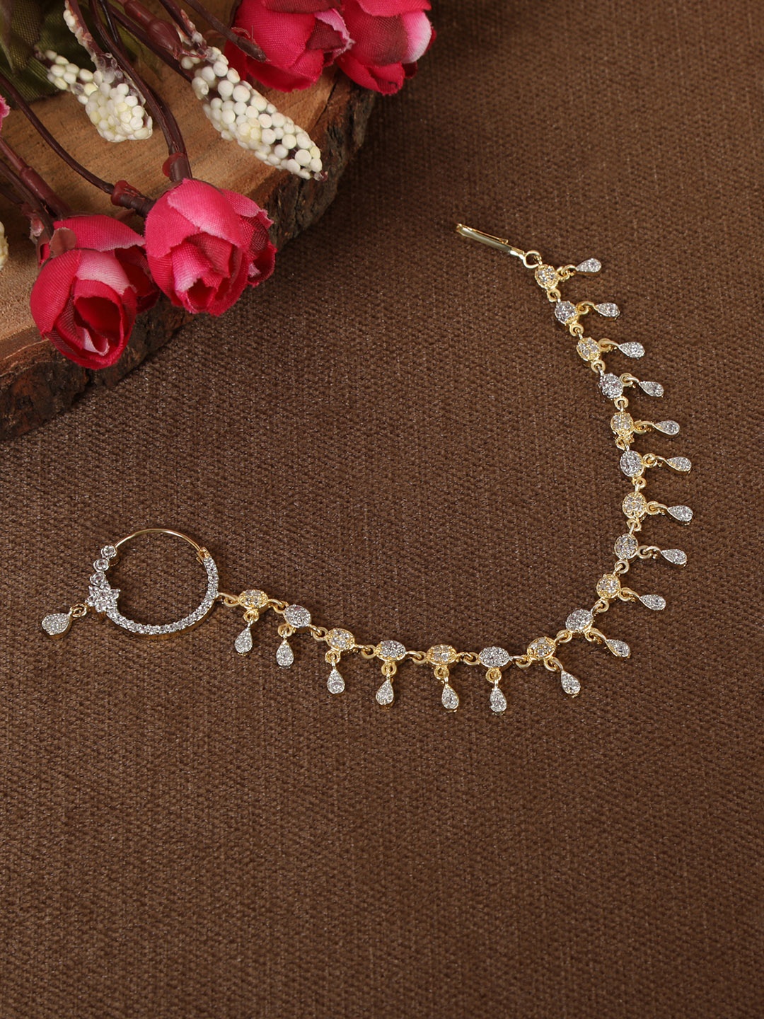

AccessHer 14kt Gold Plated AD Studded Handcrafted Nose Ring With Chain
