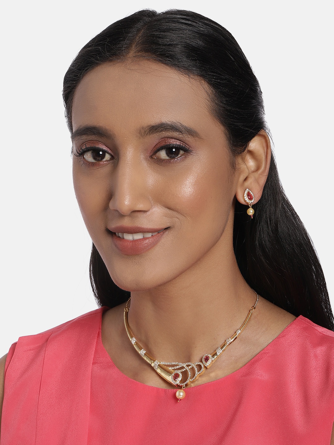 

AccessHer Gold Plated & Pink Embellished Studded Handcrafted Jewellery Set