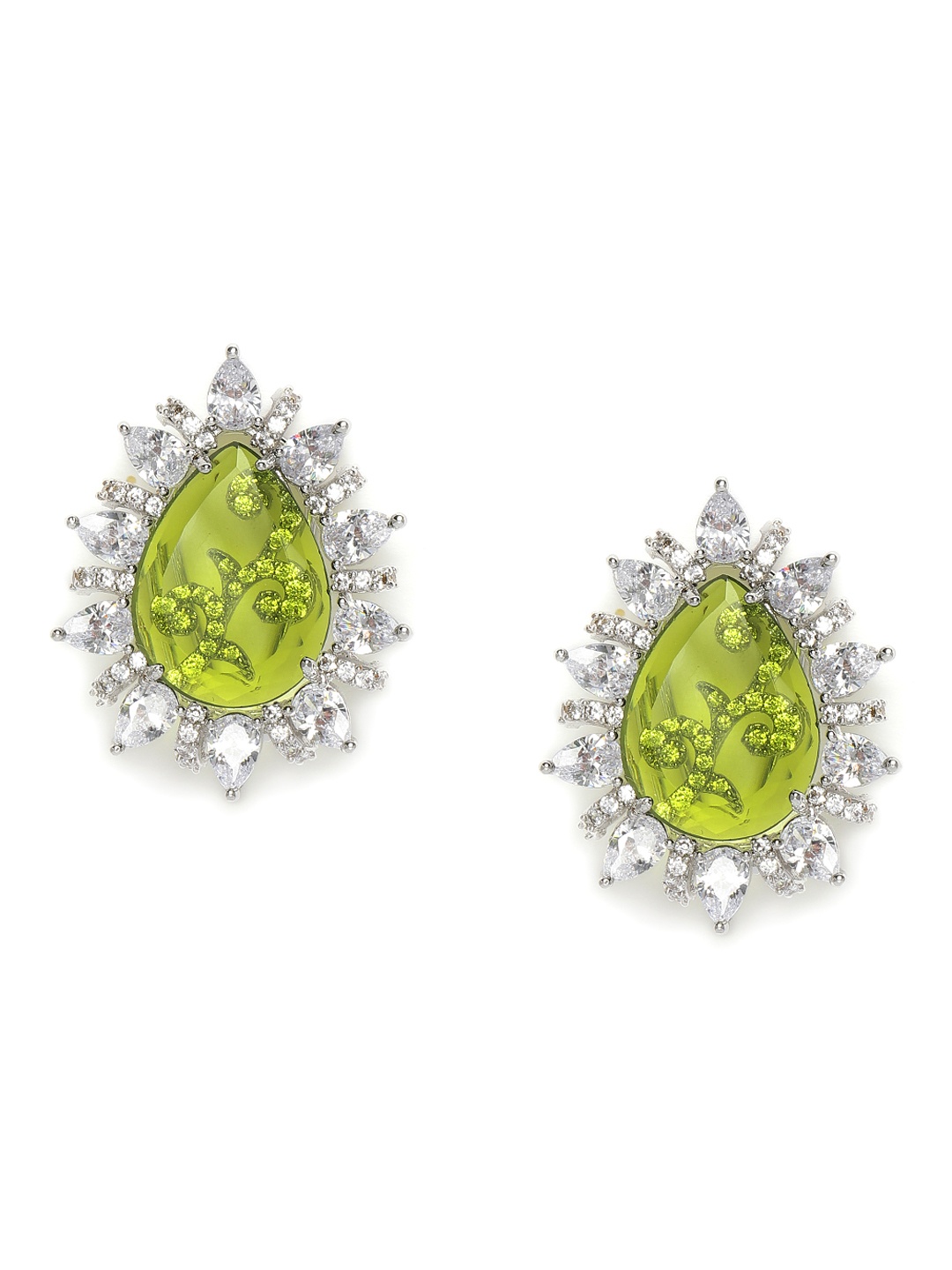 

AccessHer Yellow & White Gold-Plated AD Studded Teardrop Shaped Studs