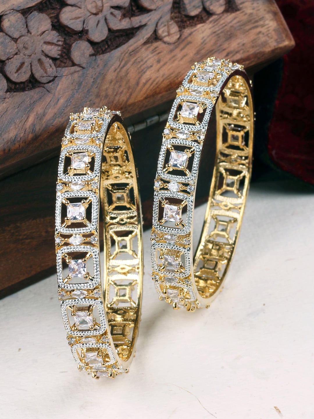 

AccessHer Set Of 2 Gold-Plated & White AD Studded Handcrafted Bangles