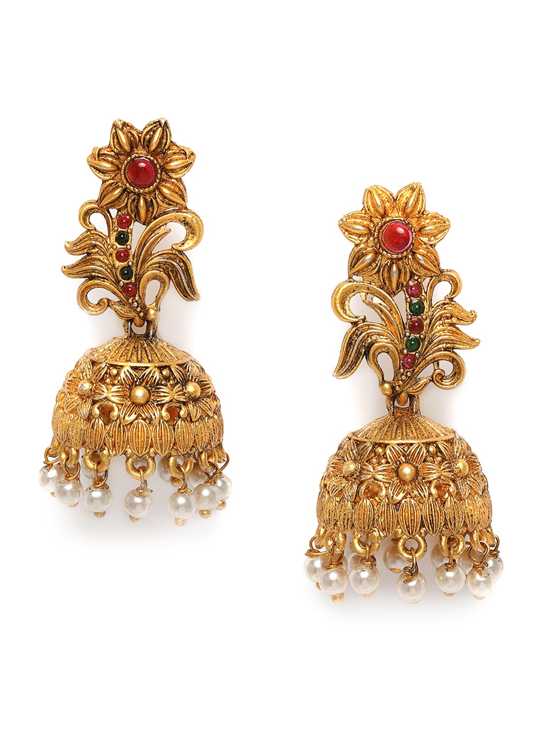 

AccessHer Antique Gold-Plated Studded Dome Shaped Jhumkas