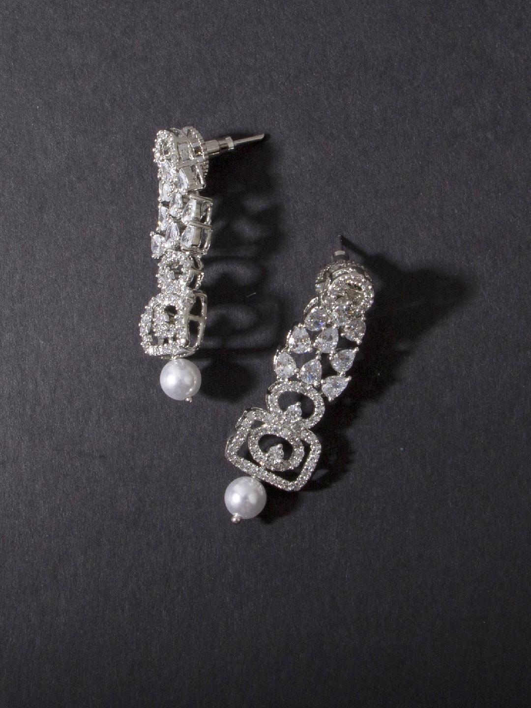 

AccessHer White Silver-Plated AD Studded Contemporary Drop Earrings