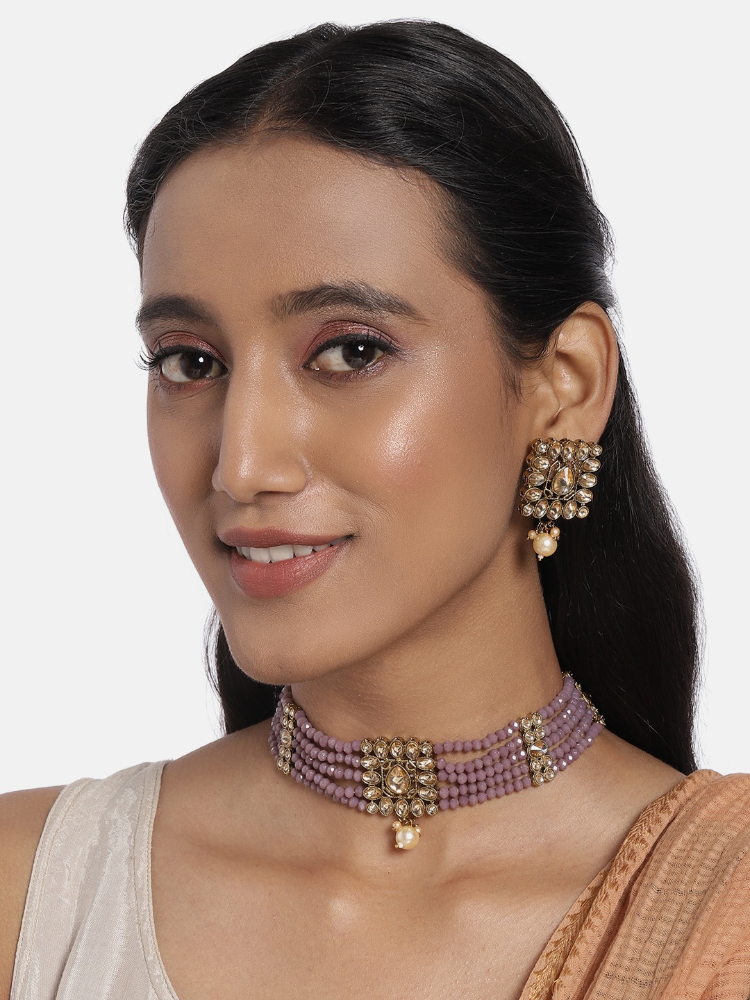 

AccessHer Purple Gold-Plated AD Studded Handcrafted Choker Jewellery Set