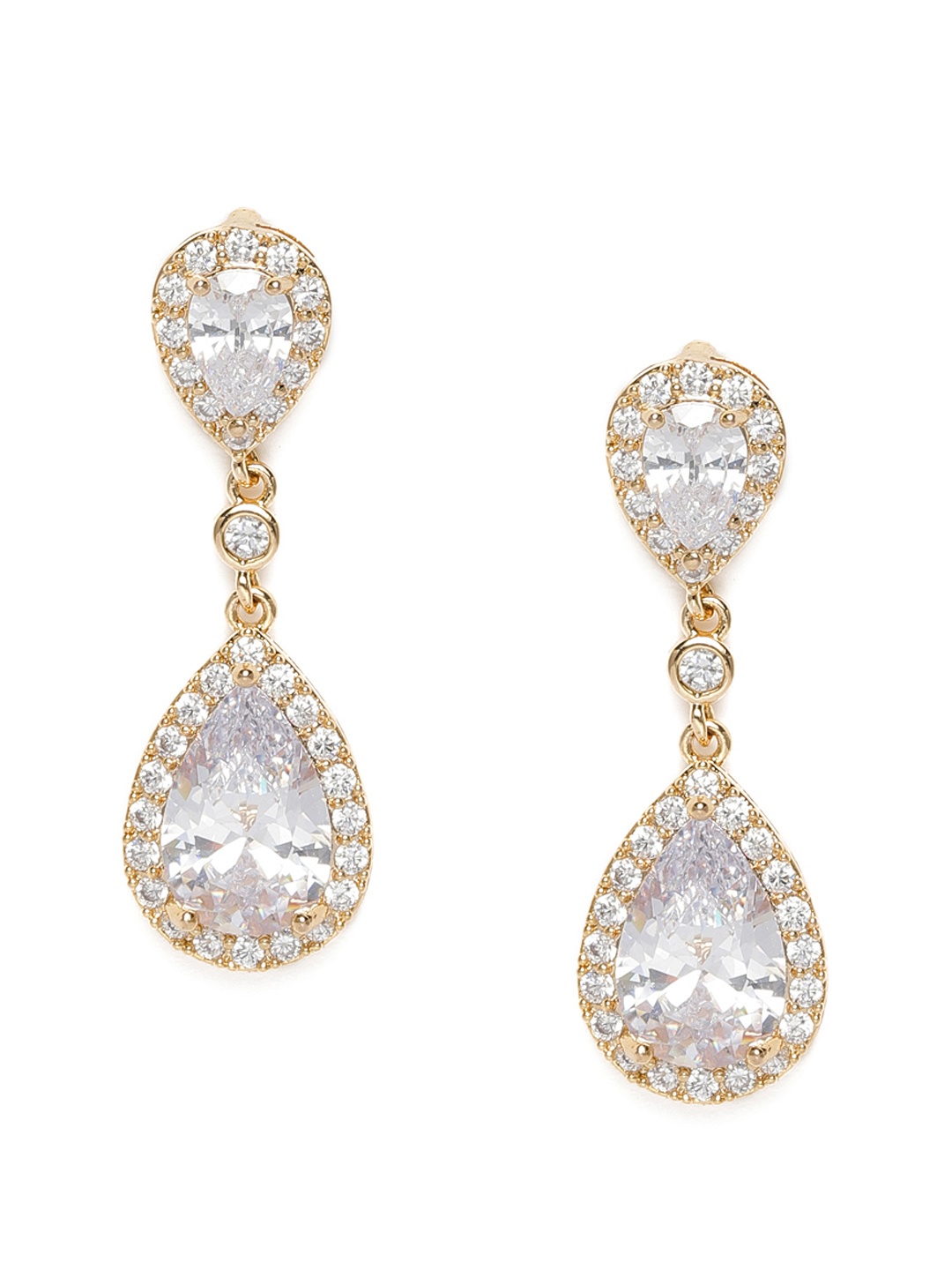 

AccessHer White Gold-Plated AD Studded Teardrop Shaped Drop Earrings