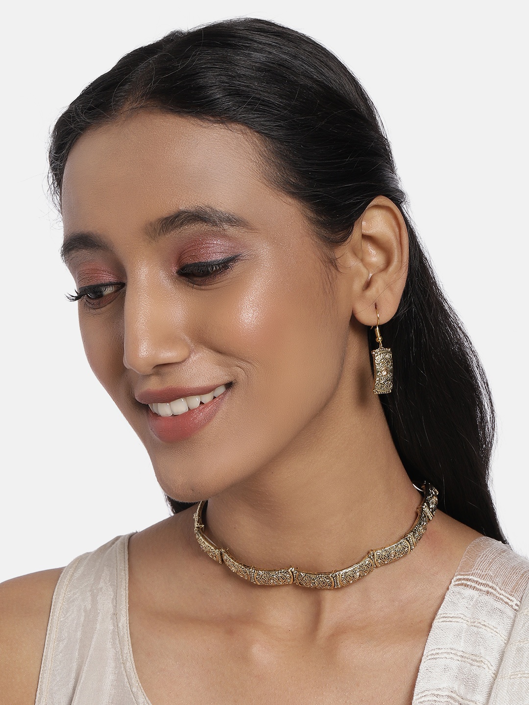 

AccessHer Gold-Plated AD Studded Handcrafted Choker Jewellery Set