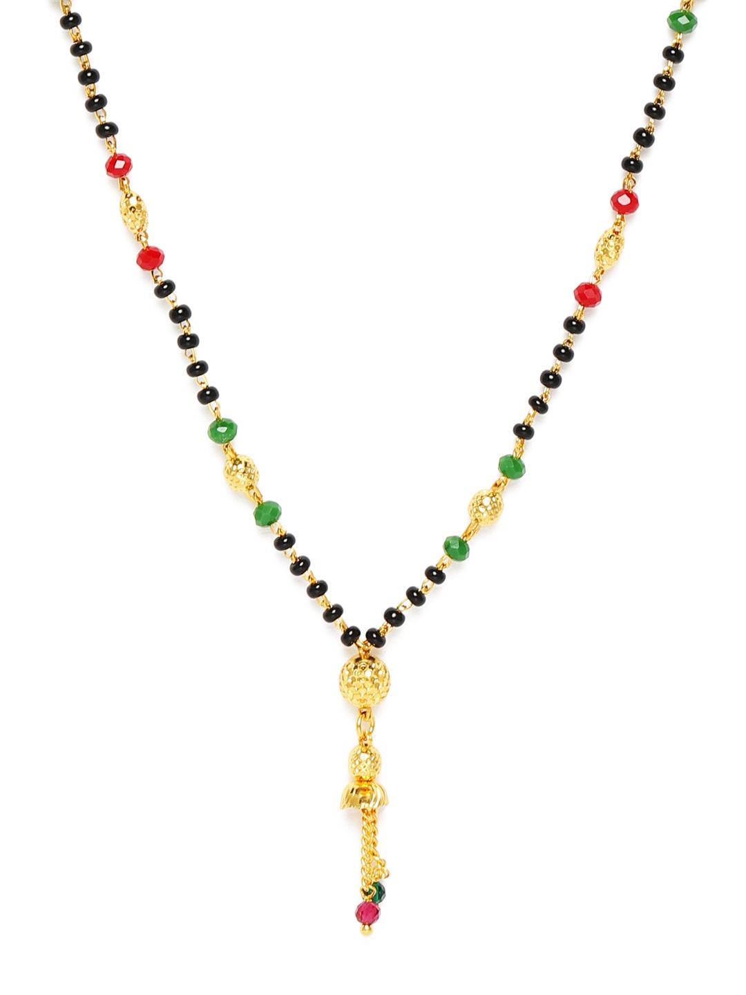

AccessHer Black & Red Gold-Plated Beaded Mangalsutra