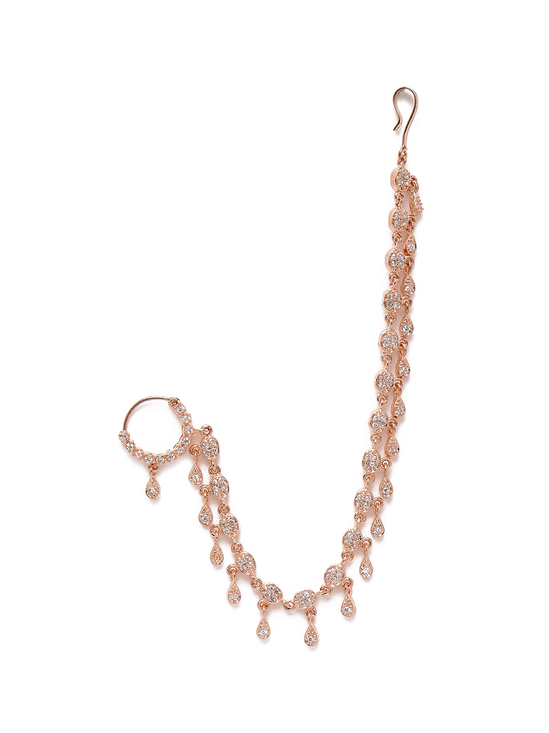 

AccessHer 14kt Rose Gold Plated AD Studded Handcrafted Nose Ring With Chain