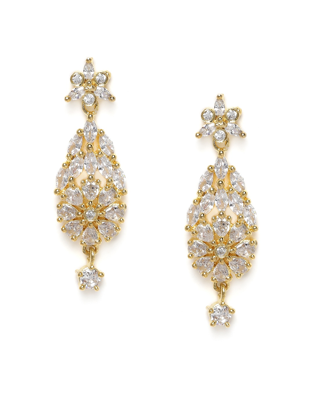 

AccessHer White Gold-Plated AD Studded Floral Drop Earrings