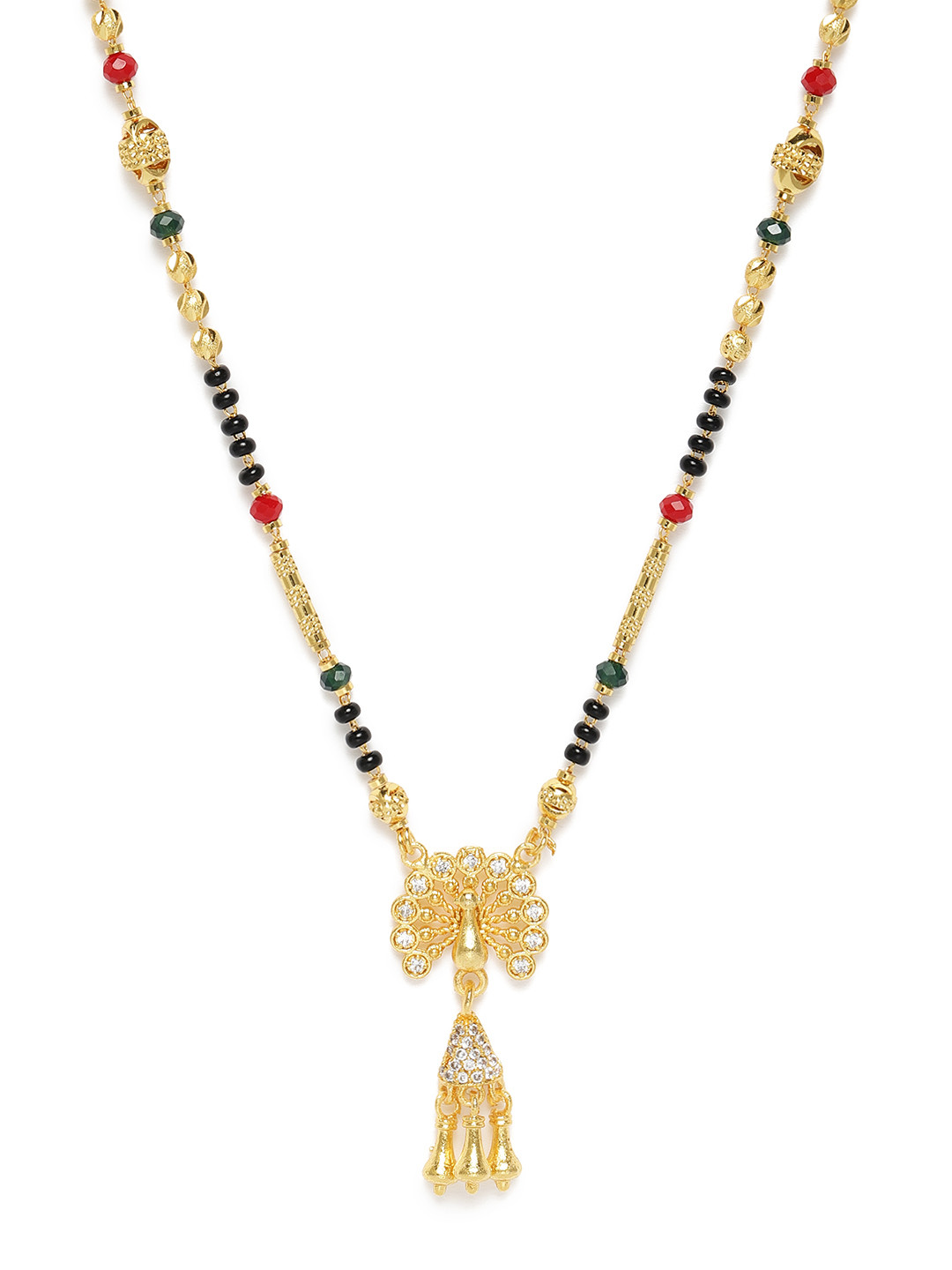 

AccessHer Black & Red Gold-Plated Beaded Mangalsutra