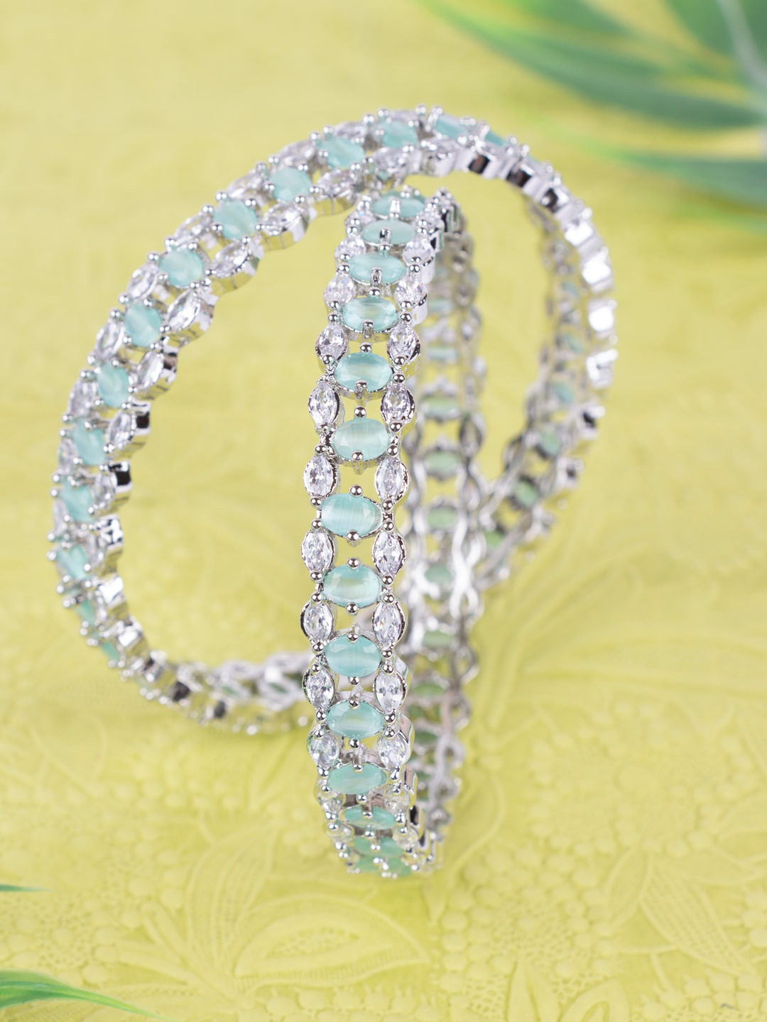 

AccessHer Set Of 2 Green Silver-Plated AD-Studded Handcrafted Bangles