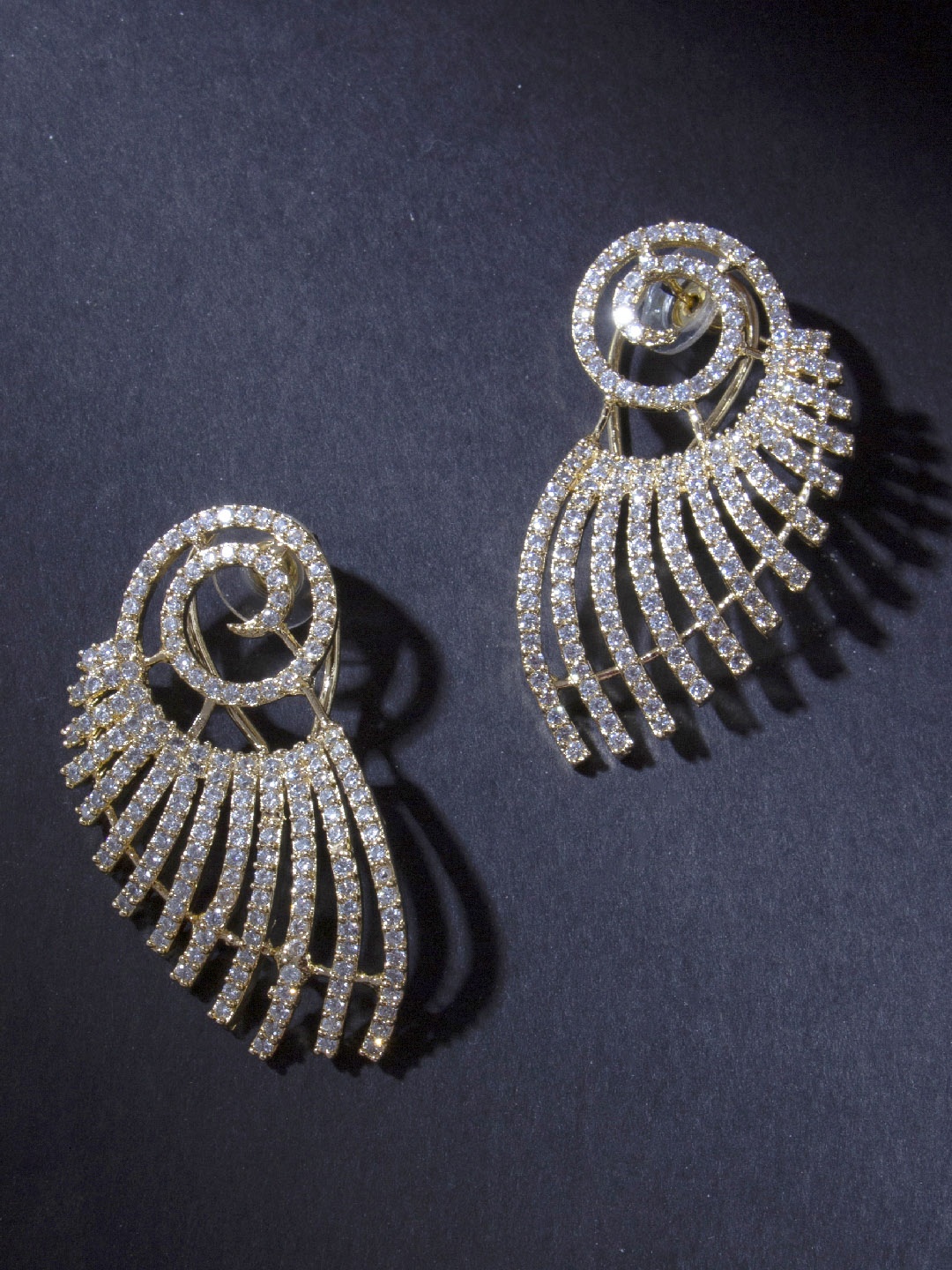 

AccessHer Gold-Plated AD Studded Oversized Contemporary Drop Earrings