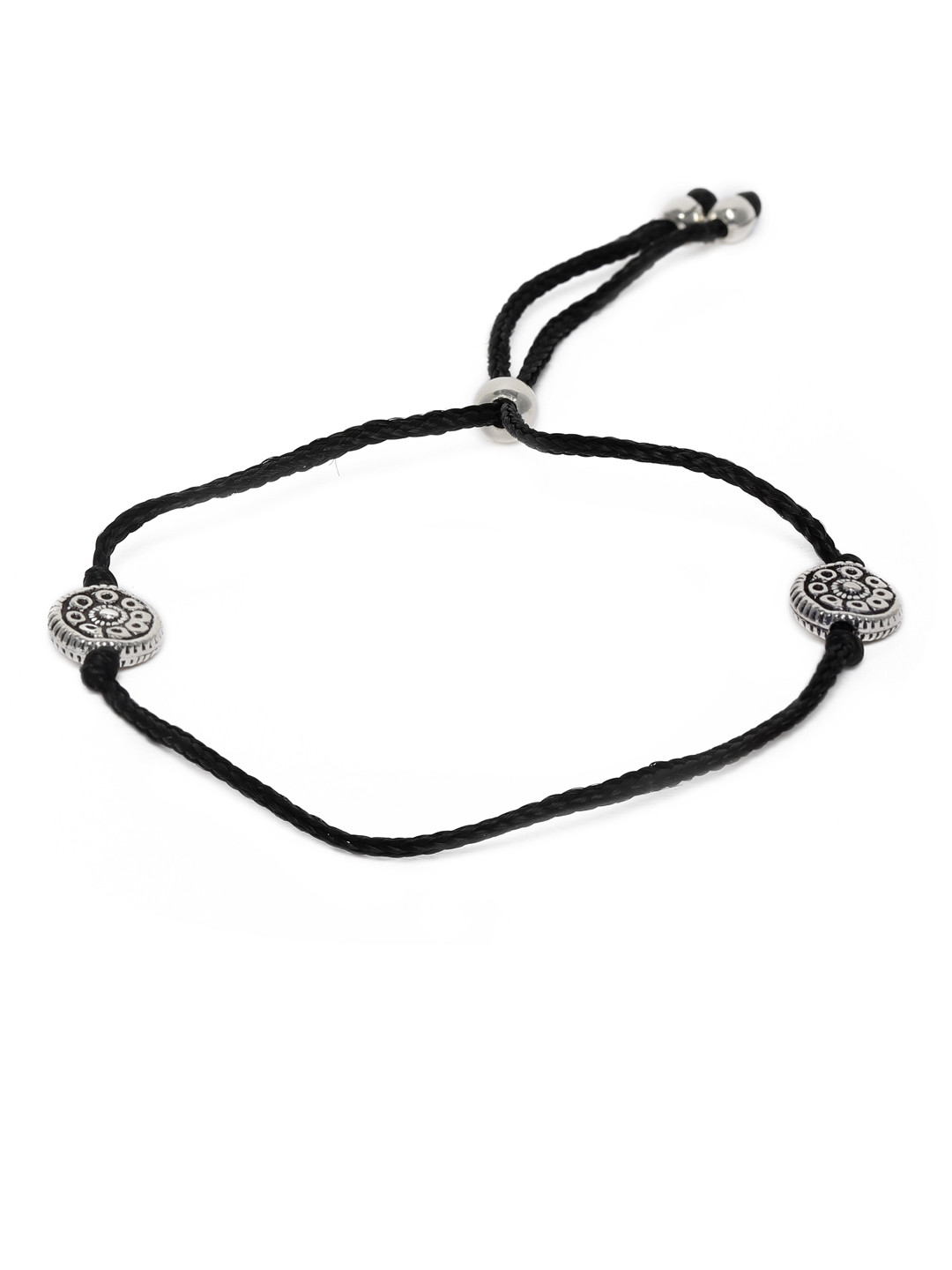 

ZAYN 92.5 Sterling Silver & Black FLoral-Shaped Threaded 1 Piece Anklet