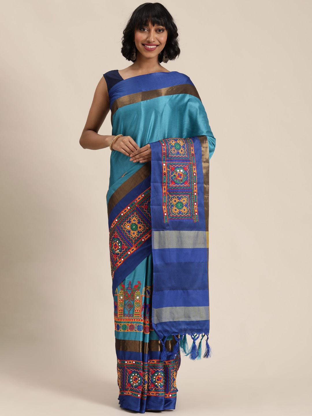 

Mitera Blue Embroidered Saree