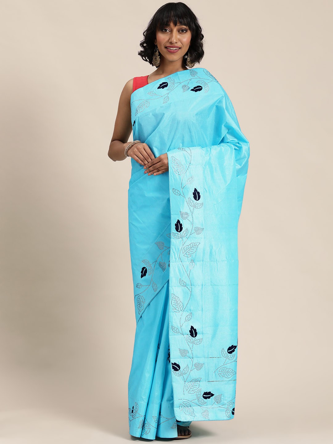 

Mitera Turquoise Blue Solid Saree with Embellishments