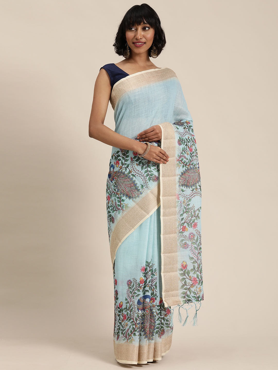 

Mitera Blue Floral Printed Saree