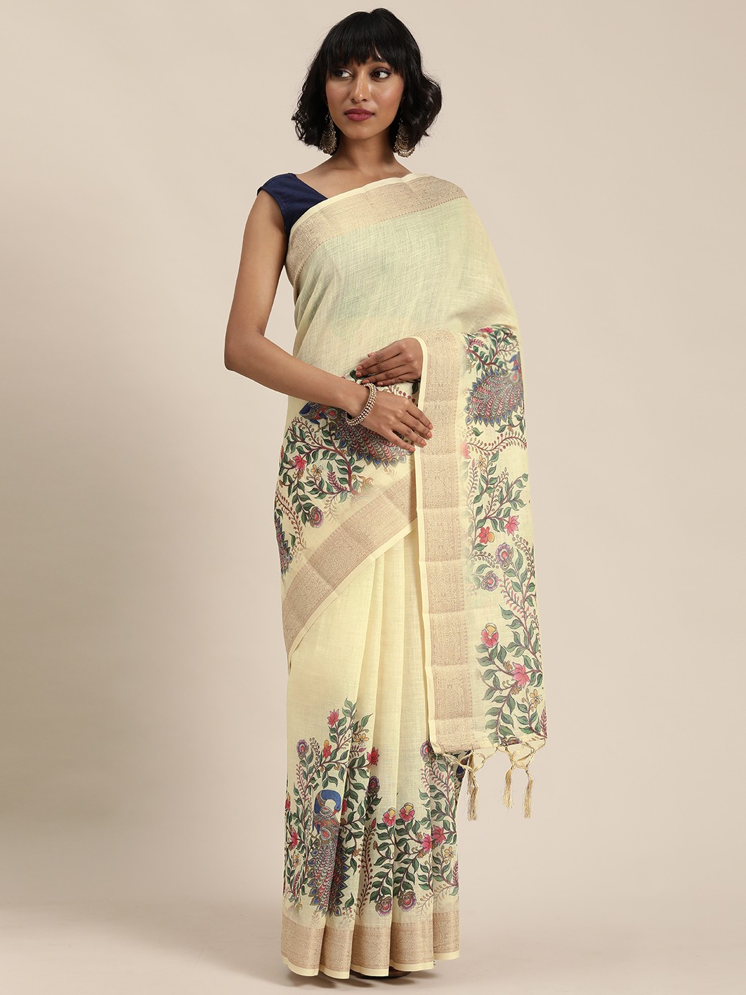 

Mitera Yellow Floral Printed Saree