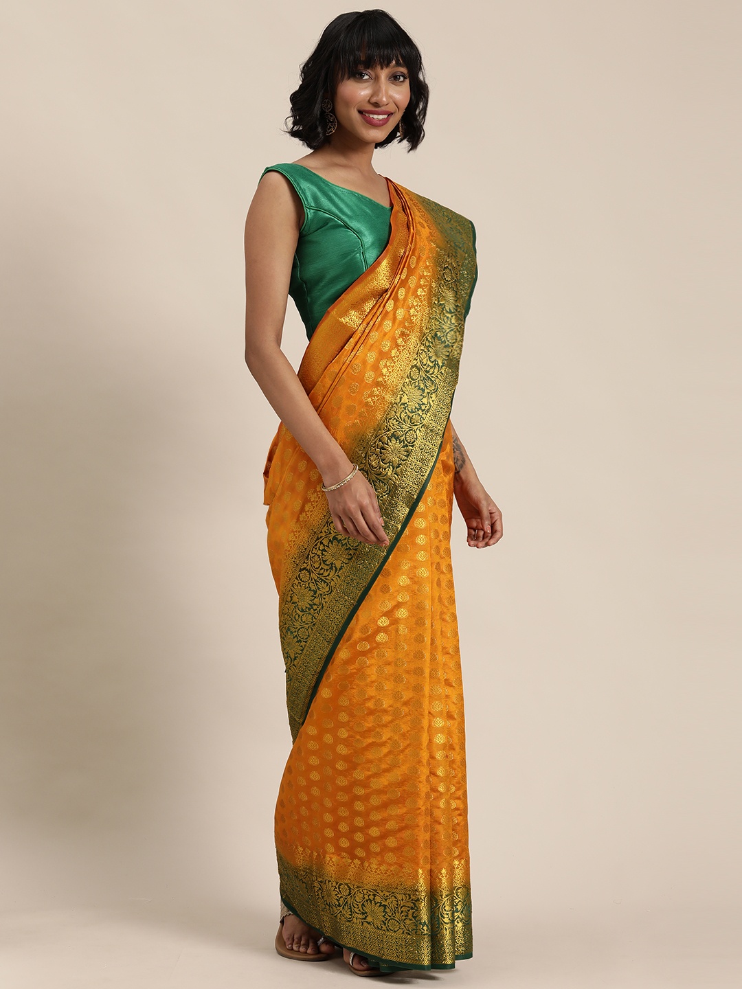 

Mitera Mustard Yellow & Golden Woven Design Saree