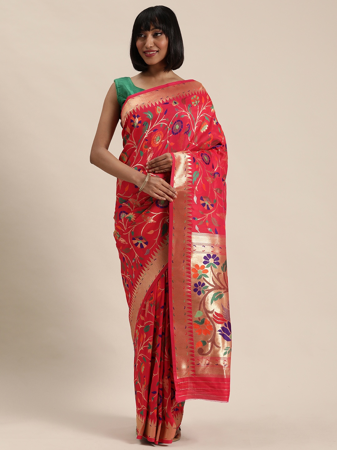 

Mitera Multicoloured Woven Design Kanjeevaram Saree, Multi