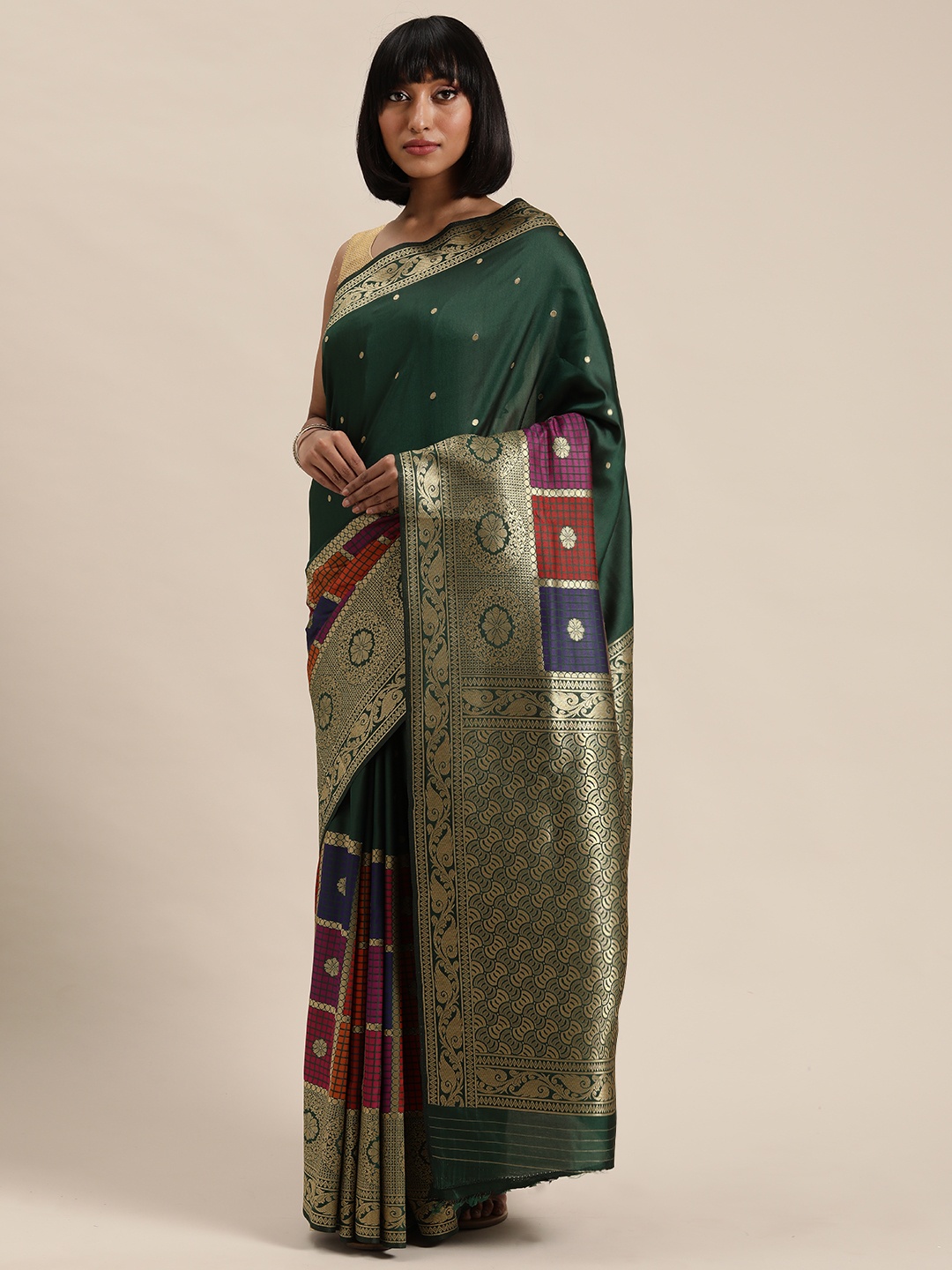 

Mitera Green & Golden Woven Design Kanjeevaram Saree