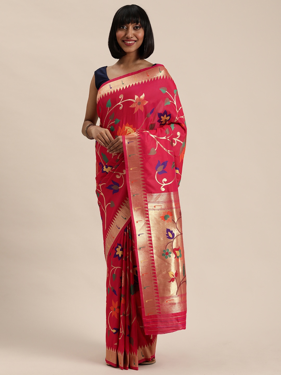 

Mitera Pink & Golden Woven Design Kanjeevaram Saree