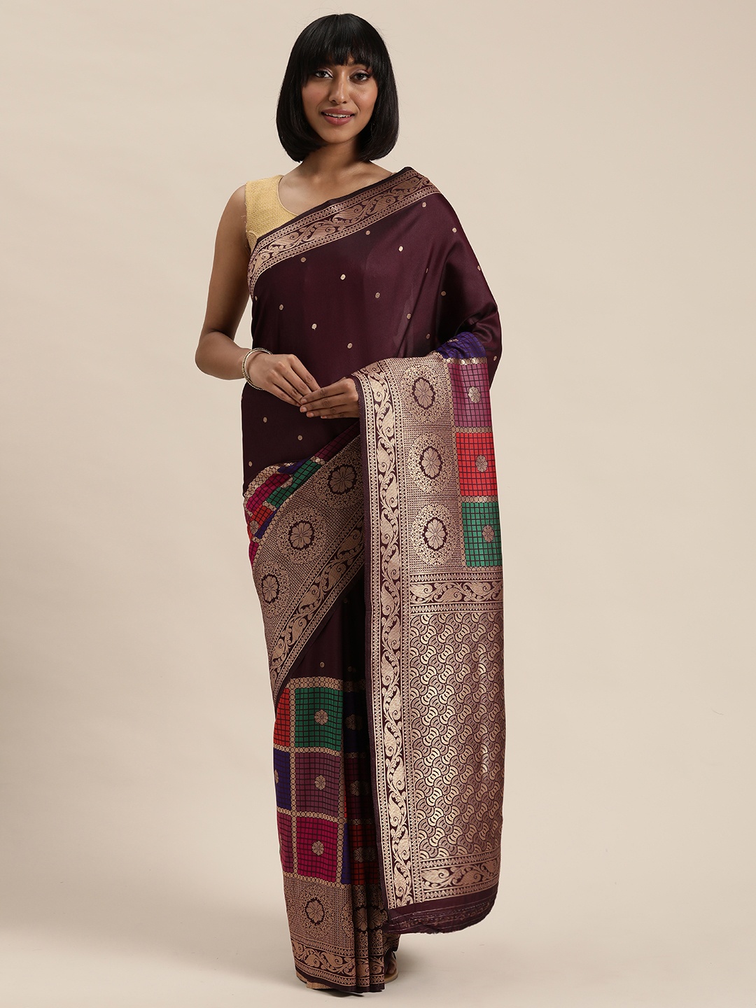 

Mitera Brown & Golden Woven Design Kanjeevaram Saree