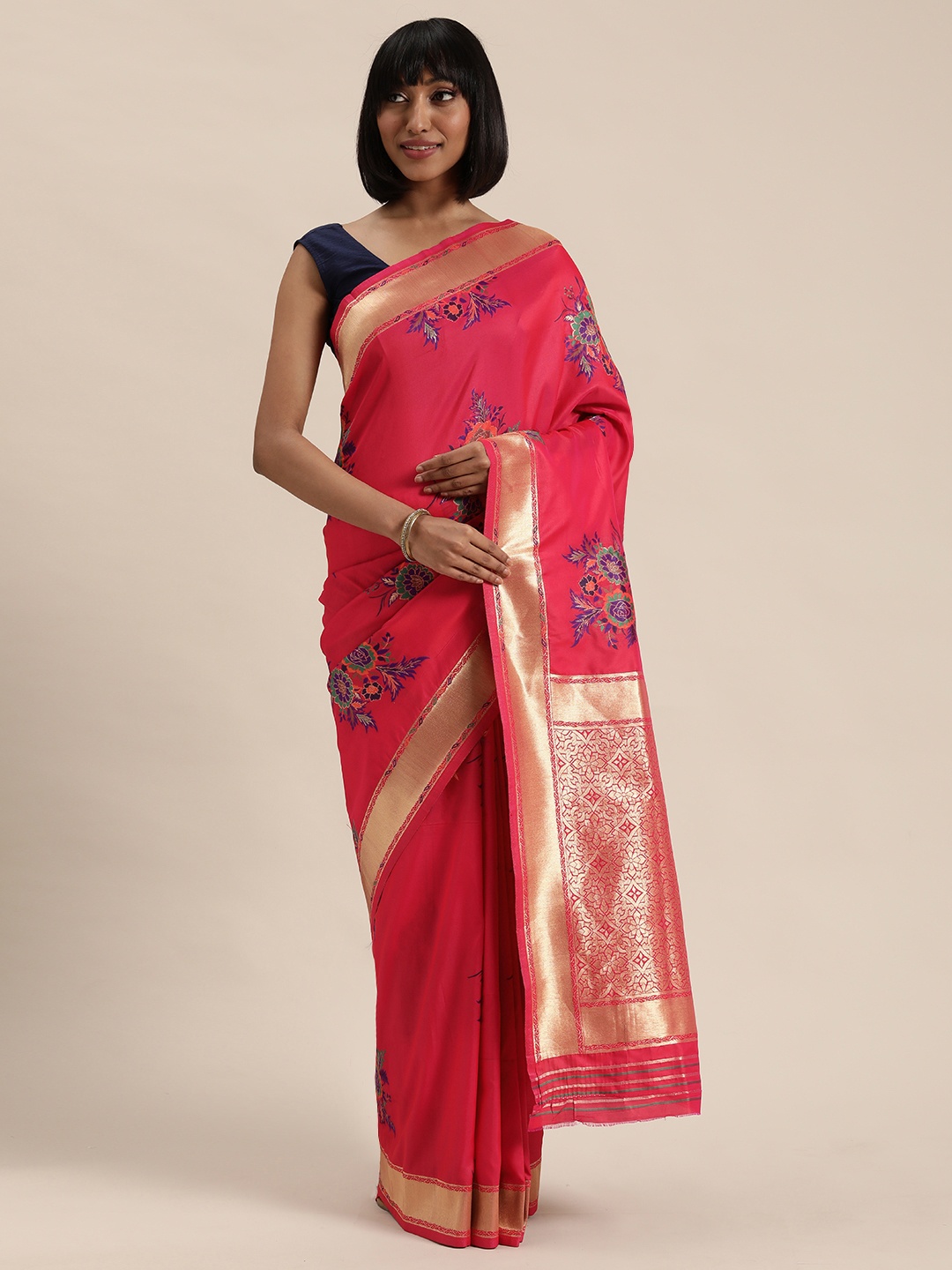 

Mitera Pink Woven Design Kanjeevaram Saree