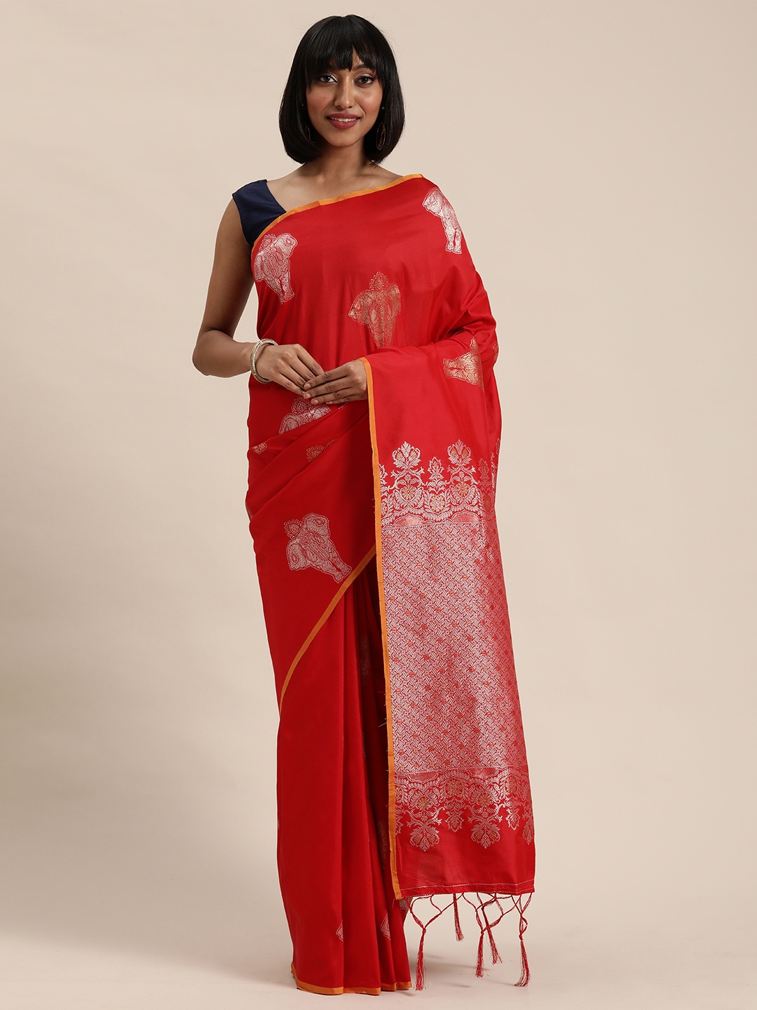 

Mitera Red & Golden Woven Design Kanjeevaram Saree