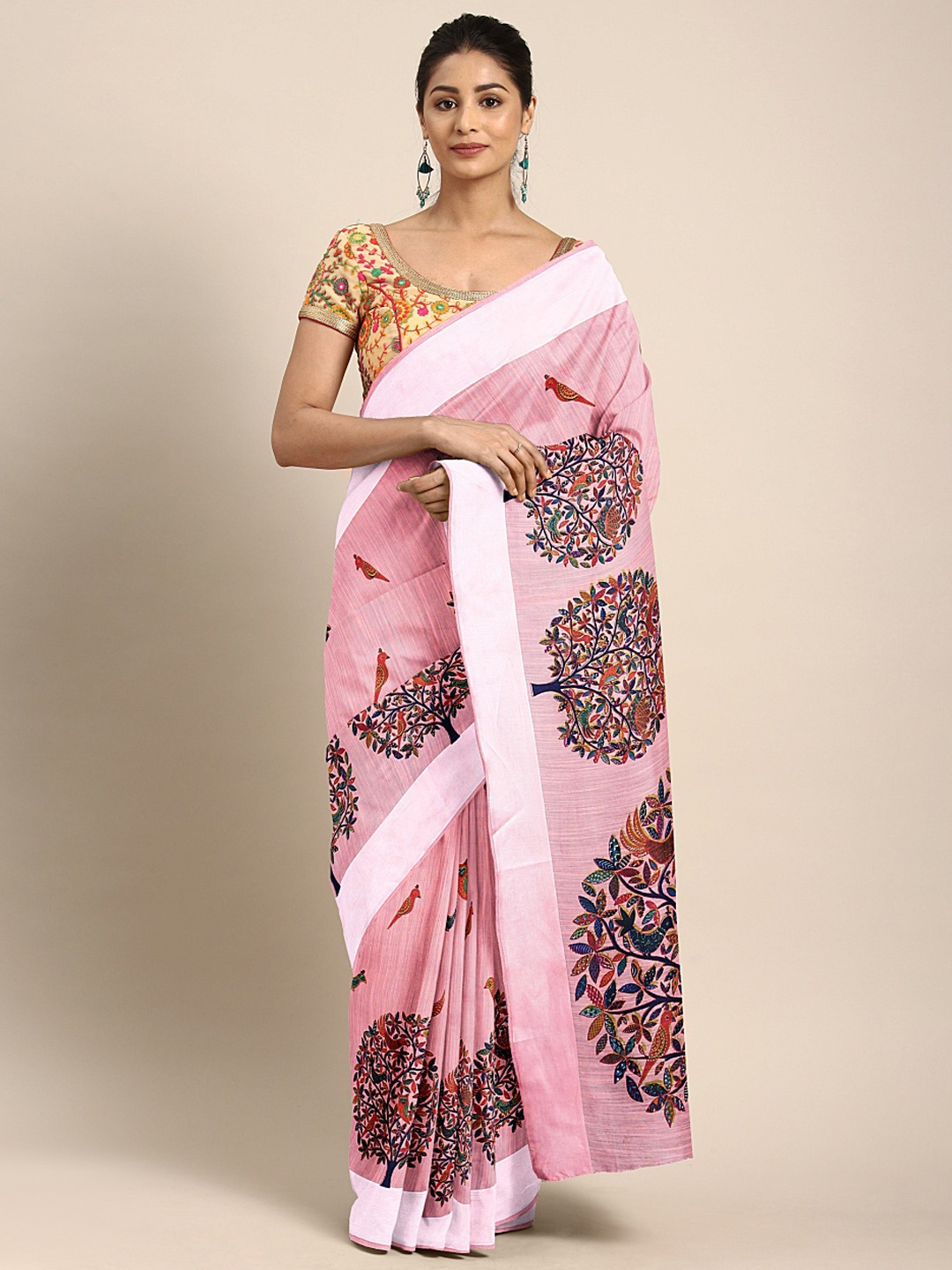 

KALINI Pink & Red Printed Celebrity Saree
