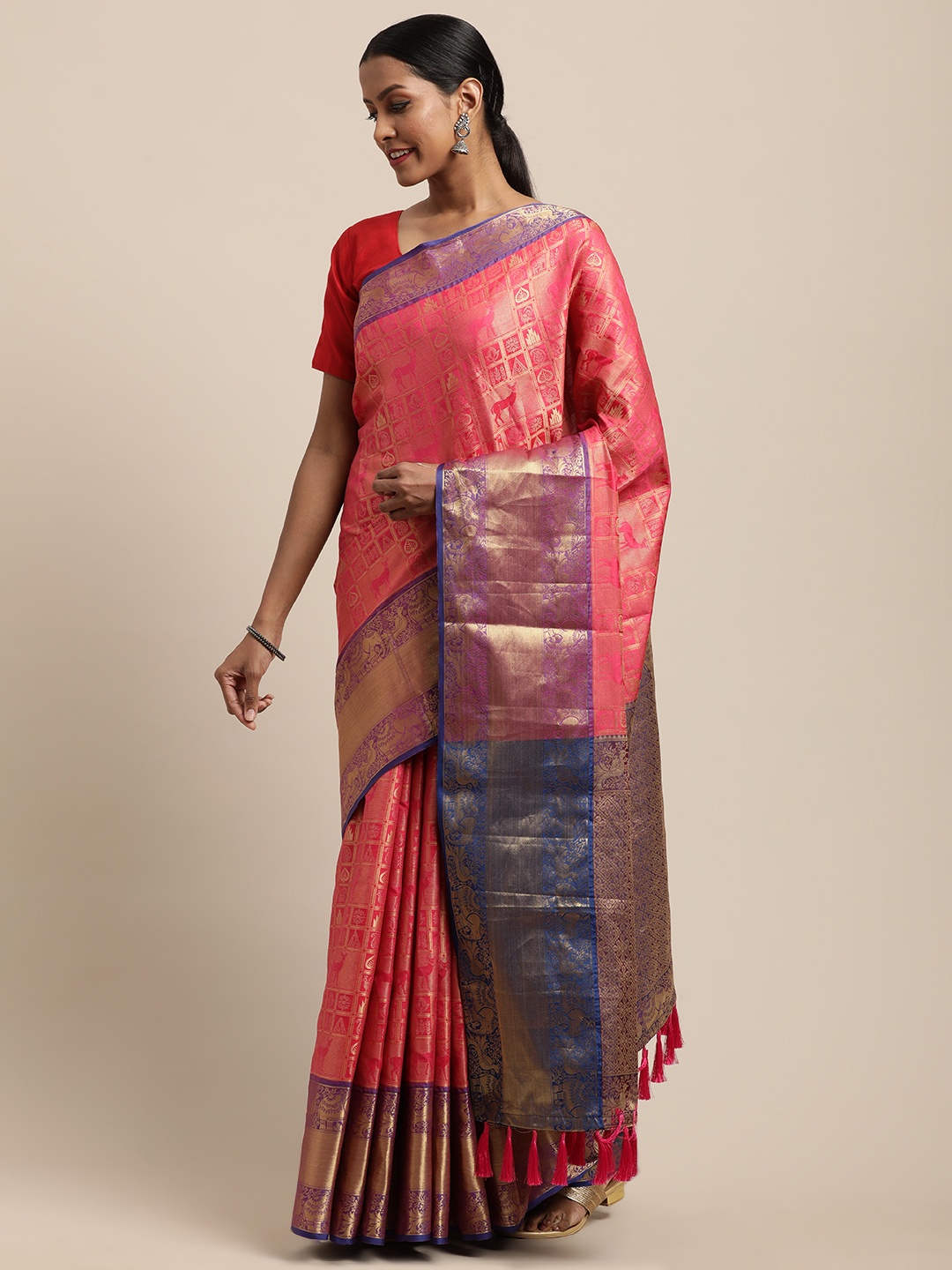 

VASTRANAND Pink Woven Design Banarasi Saree
