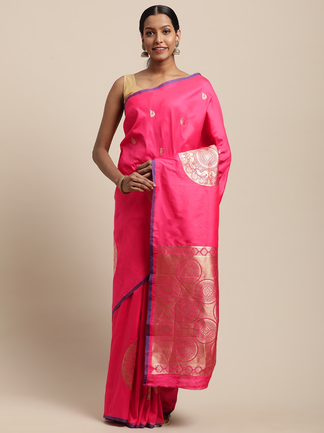 

VASTRANAND Pink & Gold-Coloured Woven Design Banarasi Saree