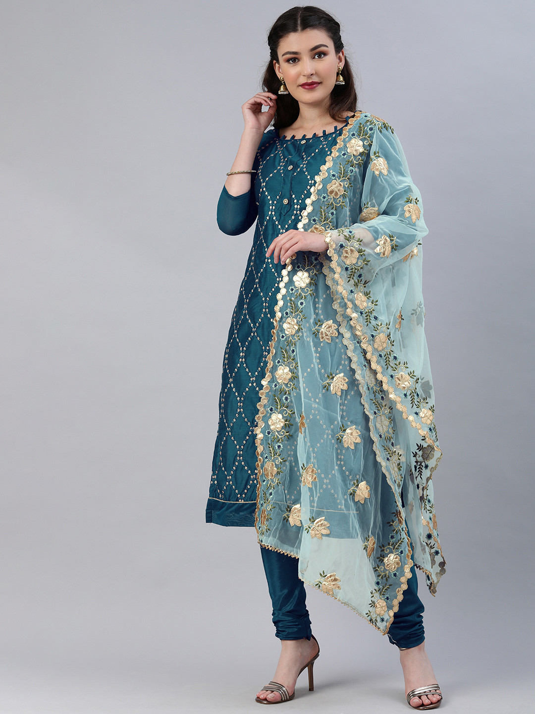 

Mitera Navy Blue Embroidered Unstitched Dress Material