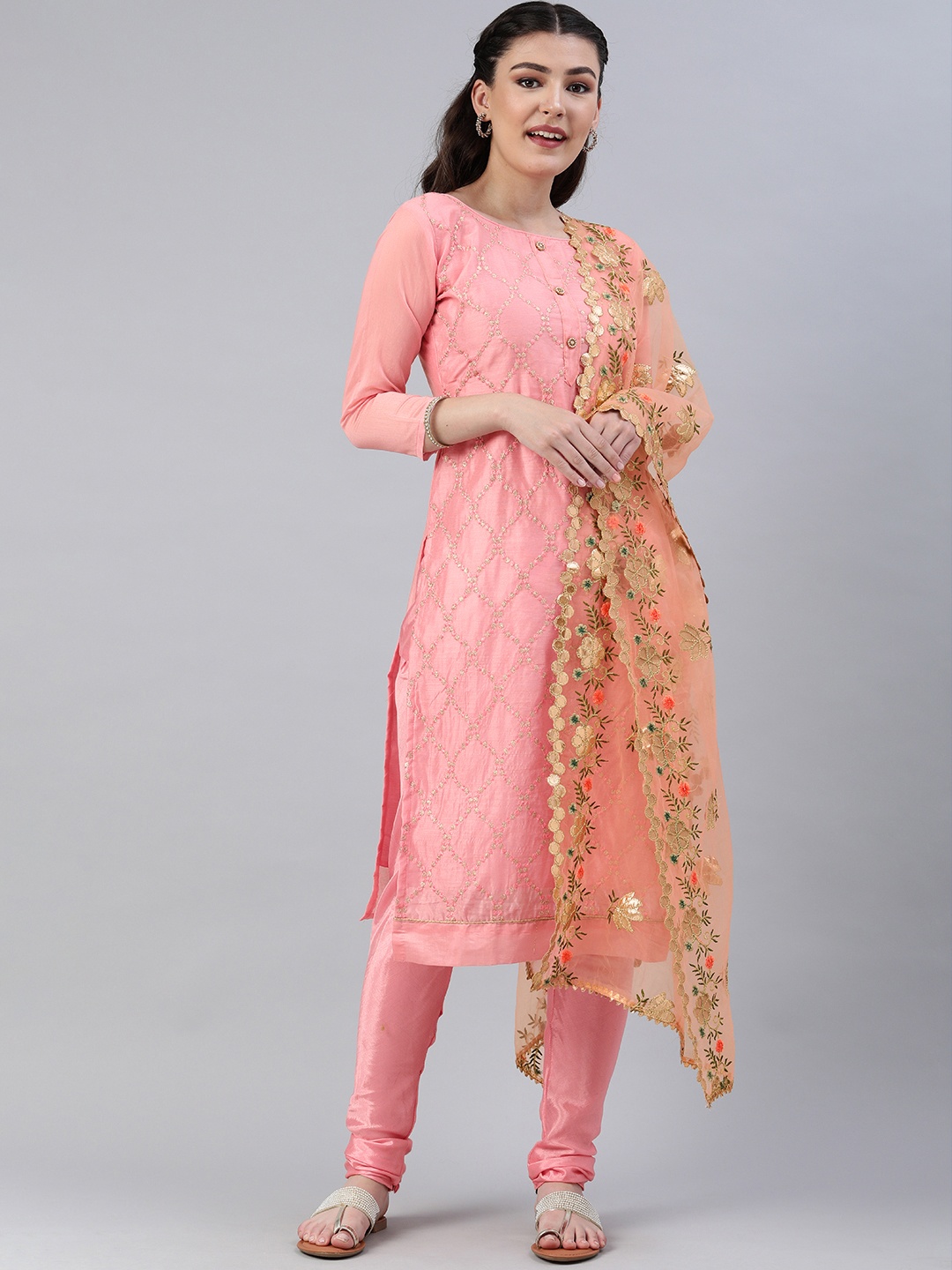 

Mitera Pink Embroidered Unstitched Dress Material