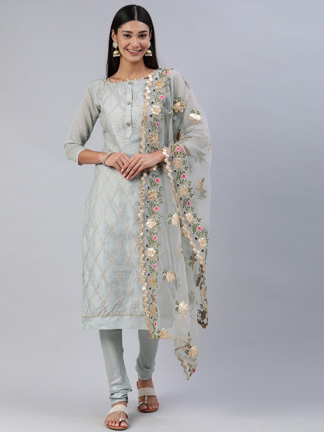 

Mitera Grey Embroidered Unstitched Dress Material