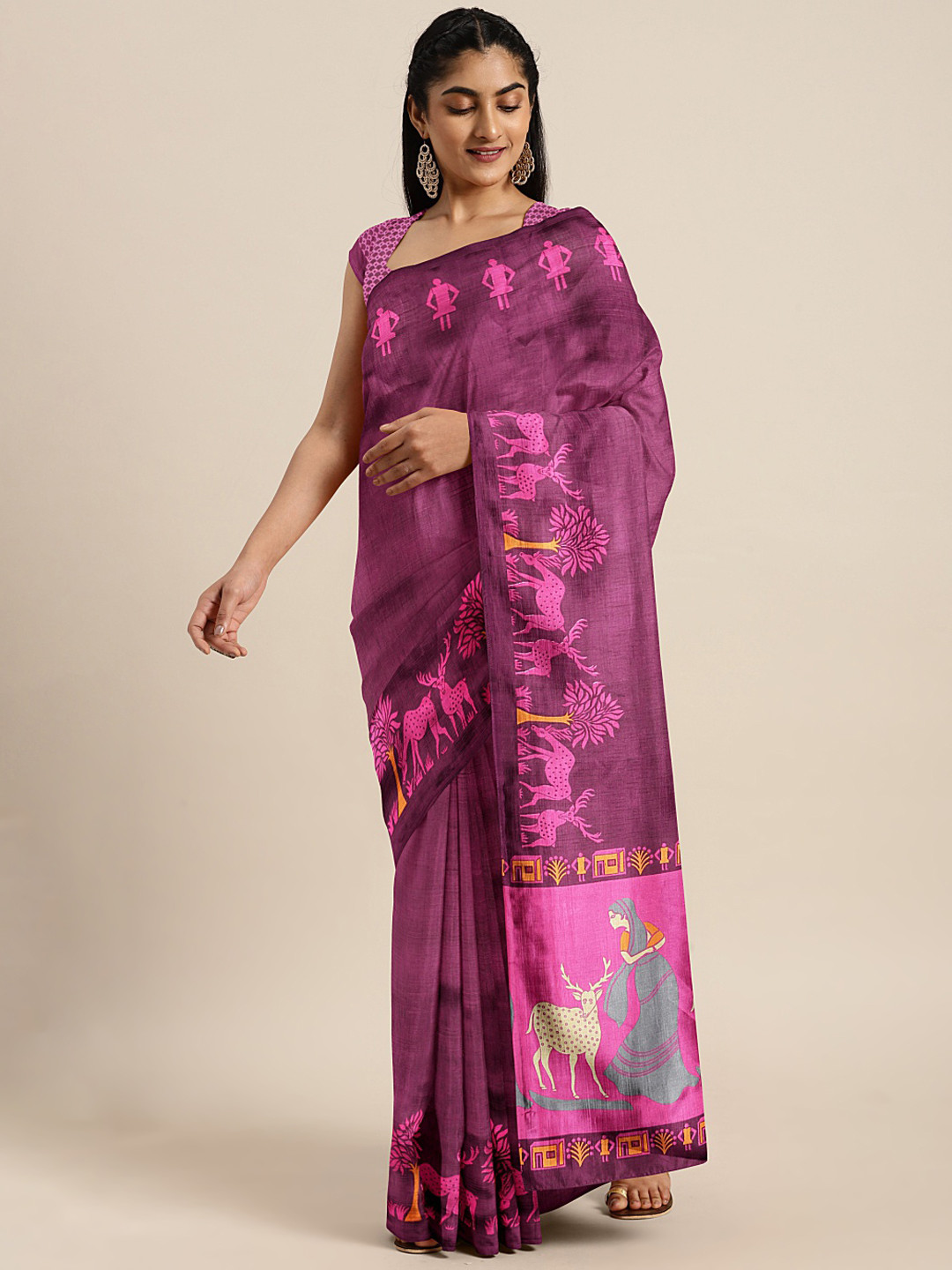 

KALINI Purple Solid Saree