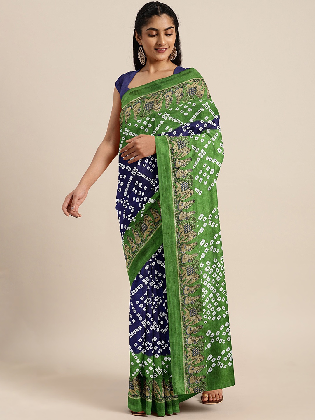 

KALINI Green & White Printed Saree