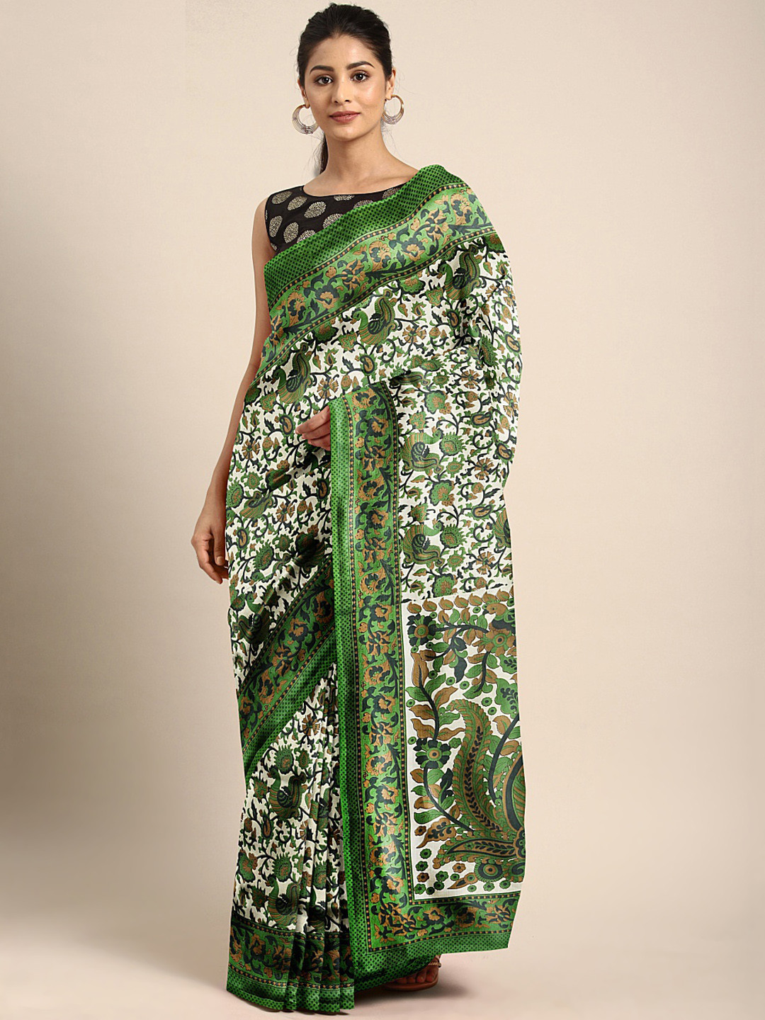 

KALINI White & Green Printed Saree