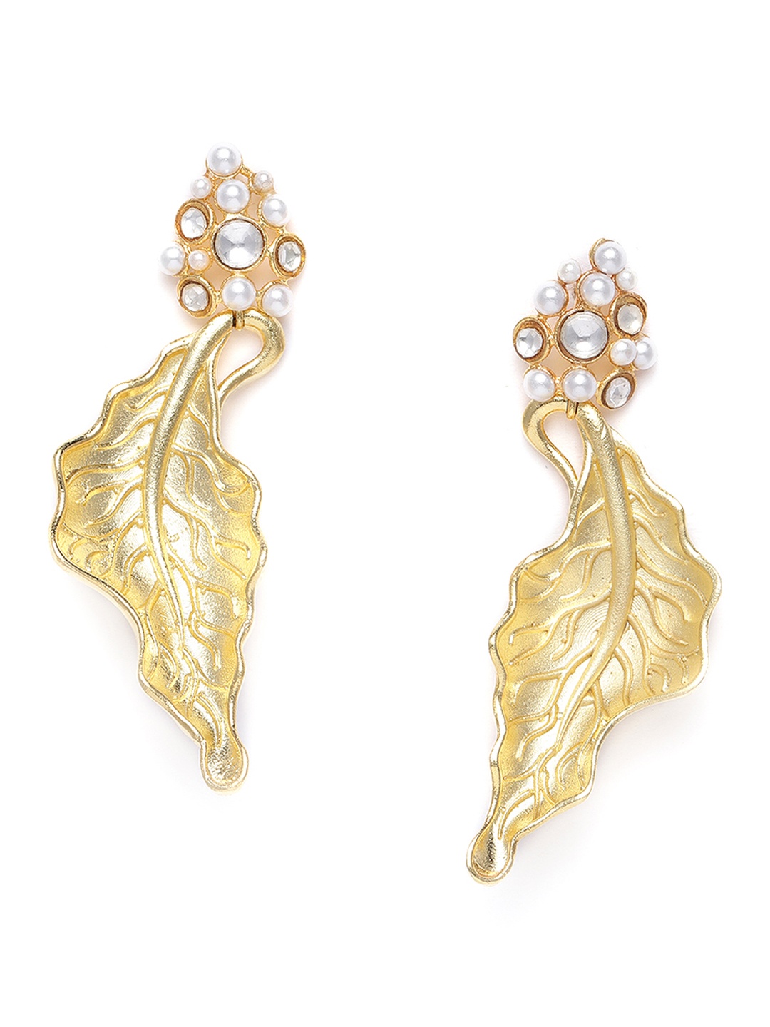 

MIDASKART Gold-Toned Leaf Shaped Drop Earrings